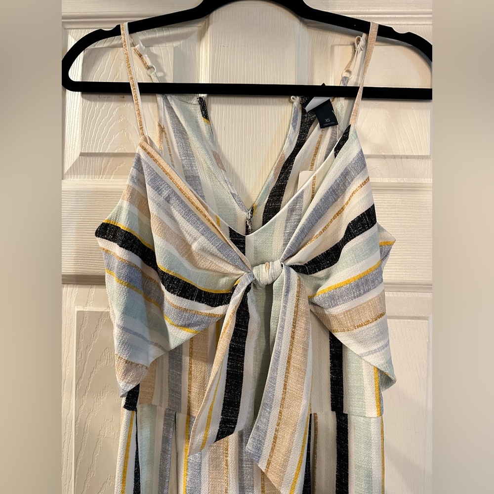 Buckle sleeveless tie striped multicolor jumpsuit romper XS X-small NWT